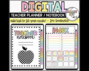 Retro Digital Teacher Planner, Digital Notebook for Teachers, Blank Planner Templates, Teacher Organization, Checkered Monthly Planner