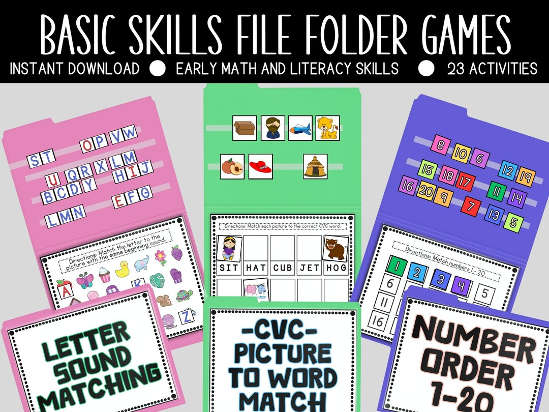 Basic Skills File Folder Games Printable Kindergarten File Etsy