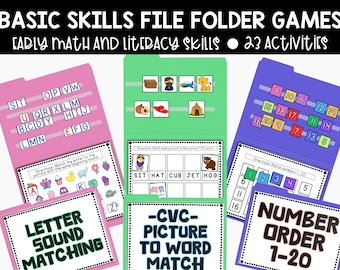 Basic Skills File Folder Games, Printable Kindergarten File Folder Games , Basic Skills Activities, PreK Activities, Independent Practice