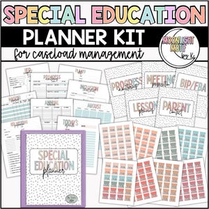 Editable Special Education Planner Binder, Boho Teacher Planner, Caseload Canva Templates, Section dividers and tab labels, IEP Binder, SPED