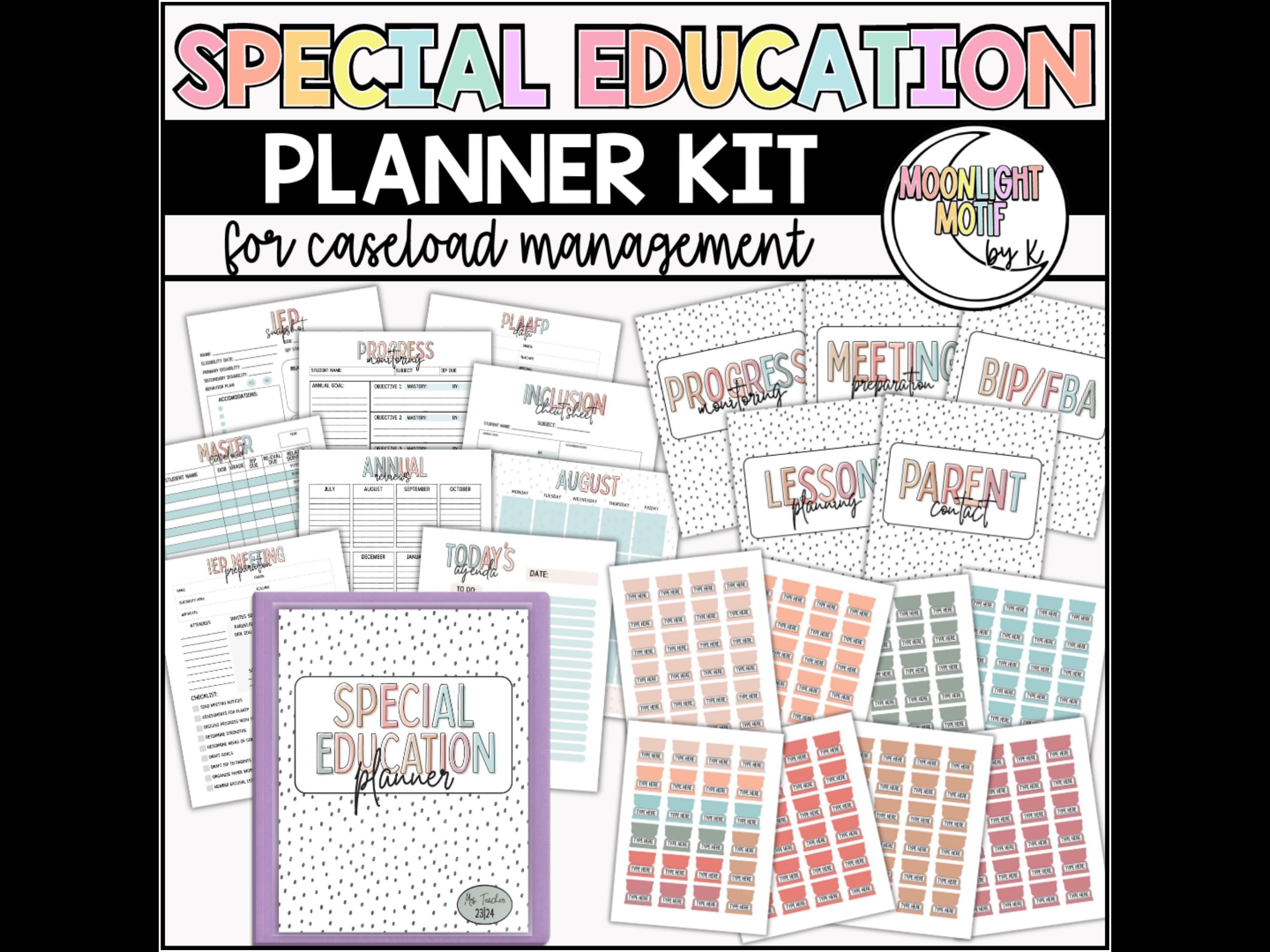 Editable Special Education Planner Binder, Boho Teacher Planner, Caseload Canva Templates, Section dividers and tab labels, IEP Binder, SPED