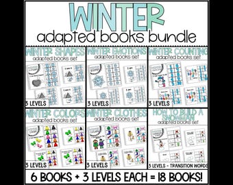 Winter Adapted Book Bundle, 18 Interactive Books, 3 Levels Per Book, Color Matching, How to Build a Snowman, Special Education