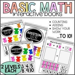 Basic Math Skills Interactive Books, Counting to 10, Addition to 10 Adapted Books, SPED