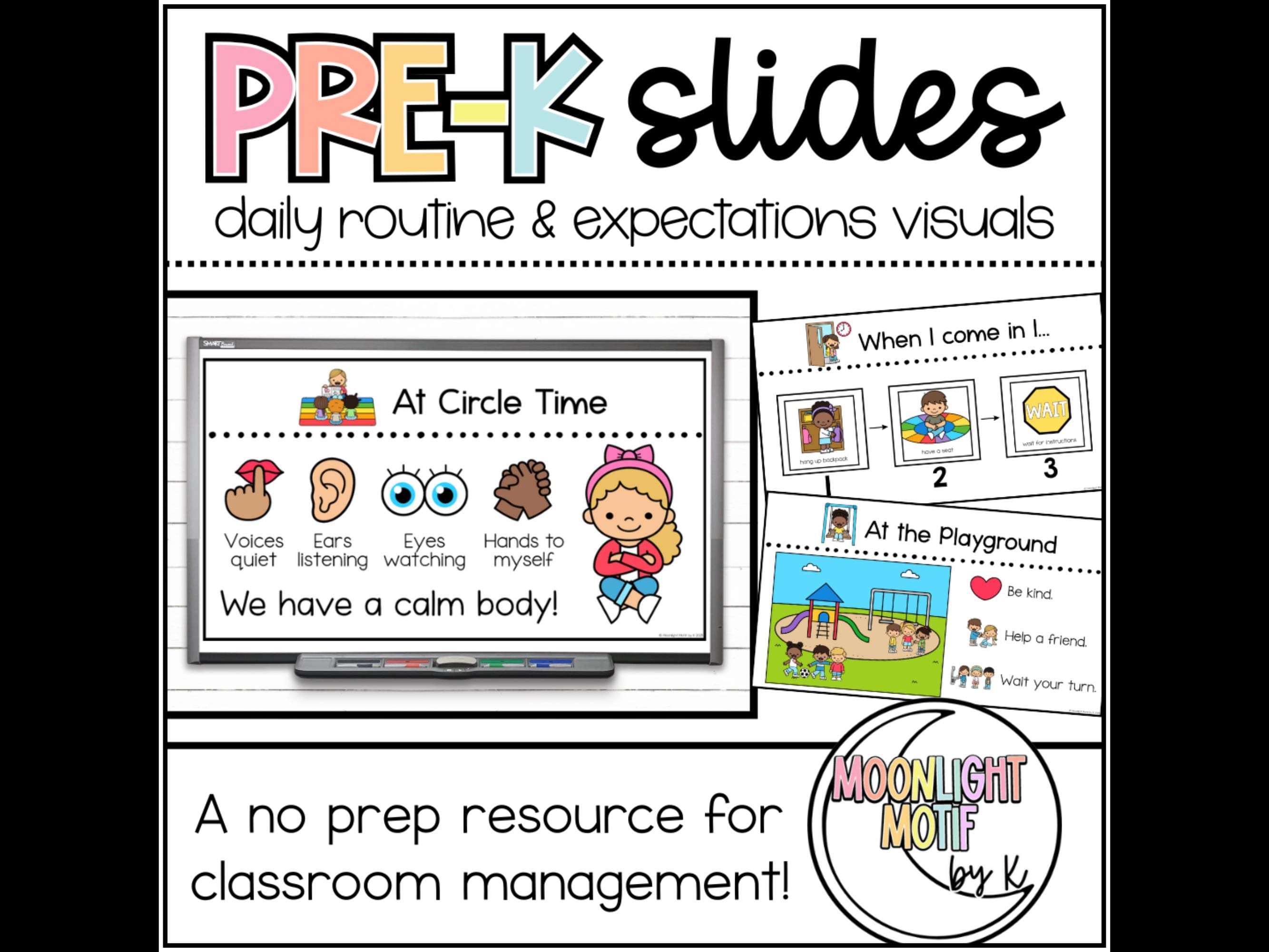 PreK Routines and Expectations Slides, Visual Rules for PreK, Visual Schedule, Slides for PreK, Social Skill Visuals, Classroom Management