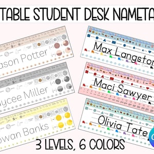 Editable Student name tags, printable student name tags, basic skills, canva templates, teacher supplies, back to school, student resources