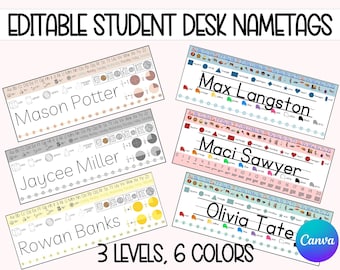 Editable Student name tags, printable student name tags, basic skills, canva templates, teacher supplies, back to school, student resources