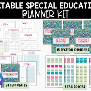 Editable Special Education Planner Binder, Caseload Canva Templates, Section dividers and tab labels, IEP Binder, SPED Teacher Planner