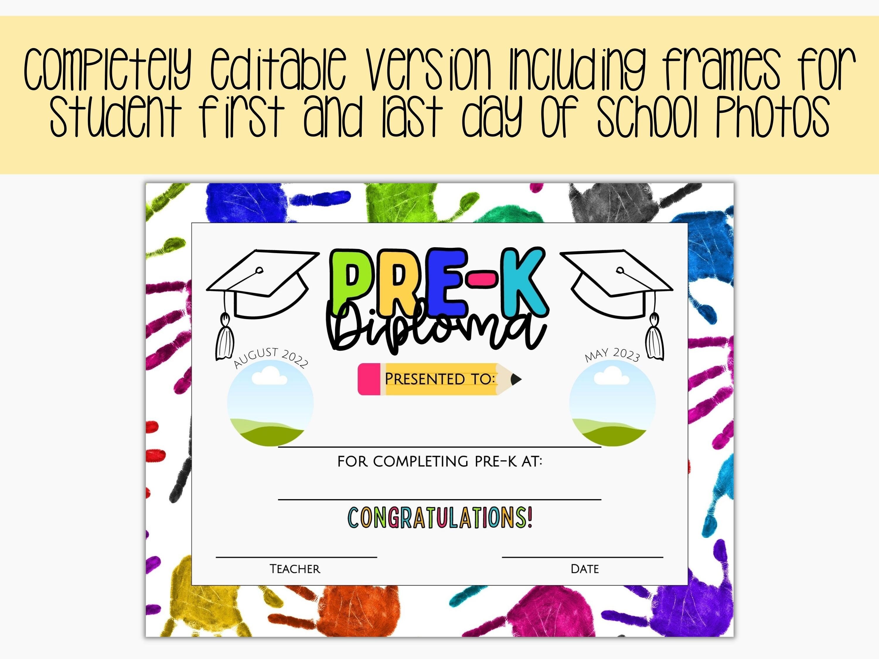 Editable Pre-k Diploma Certificate, Printable Graduation Certificate ...