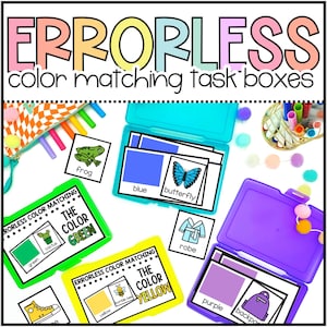 Errorless Color Matching Task Boxes, Special Education Errorless Learning Activities, Prek Task Cards, Autism Resources, Color Activities