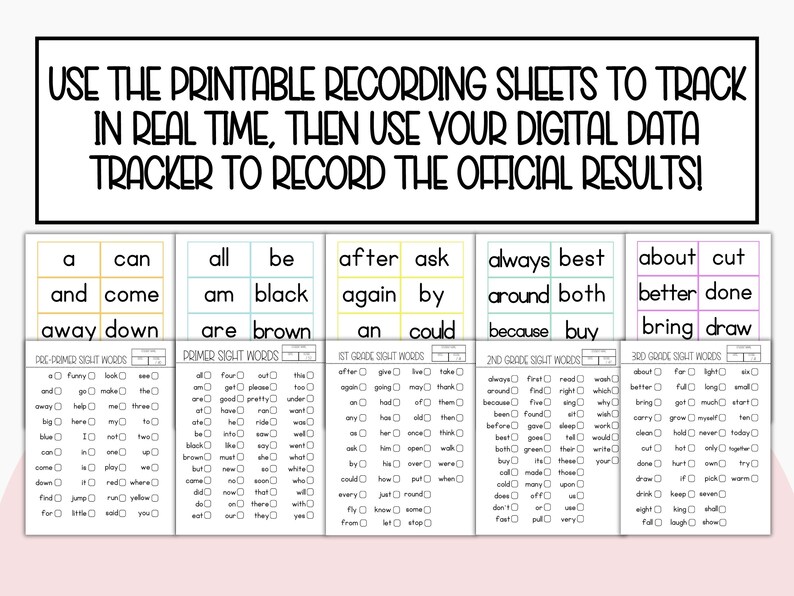 May include: A set of printable sight word lists for different grade levels. The lists are organized by grade level and include words like "a", "can", "all", "be", "after", "ask", "always", "best", "about", "cut", and more.