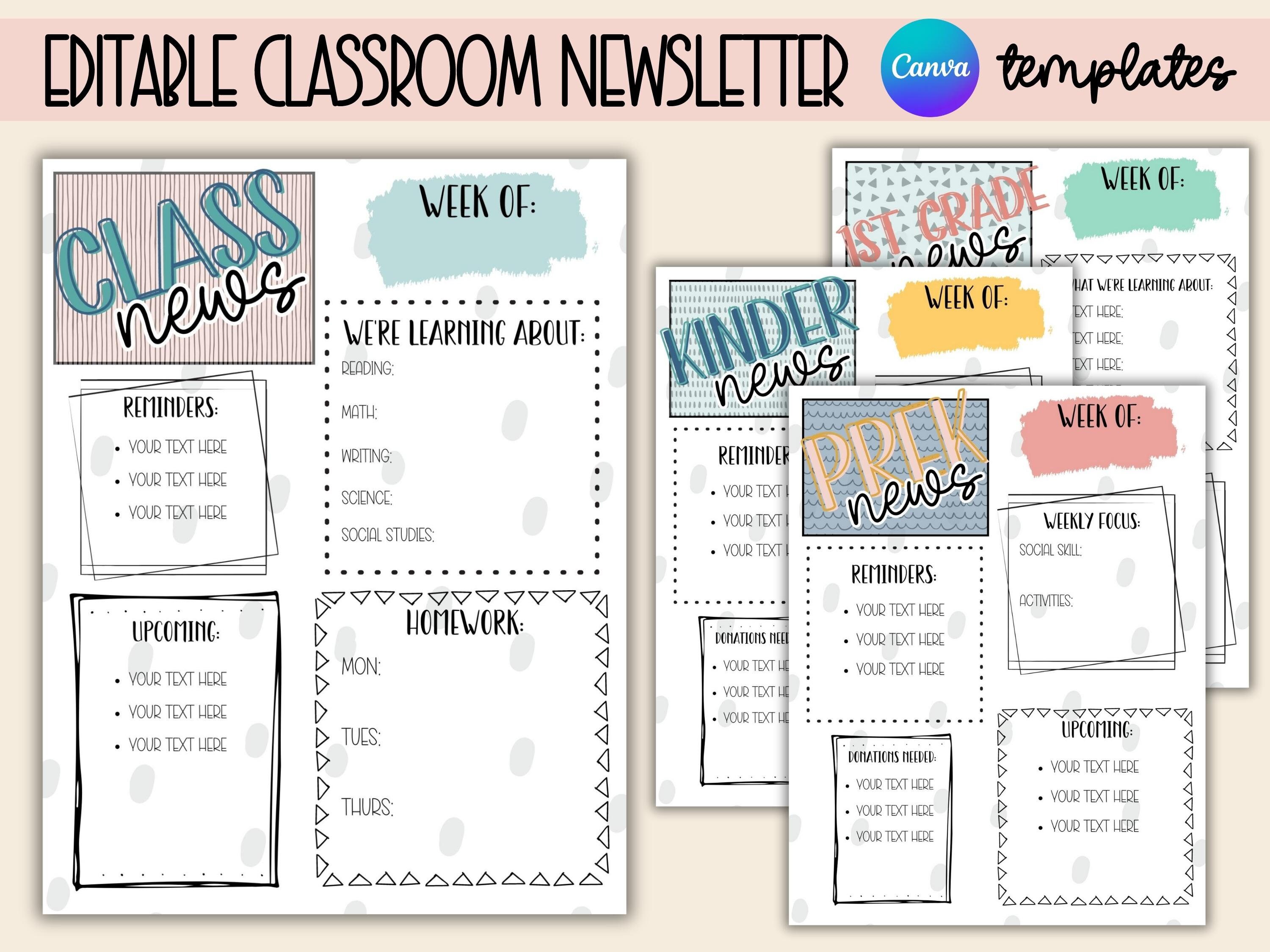Editable Classroom Newsletter Template, Colorful Boho Class Newsletter, Elementary Canva Templates, Teacher Supplies, Student News Letter,