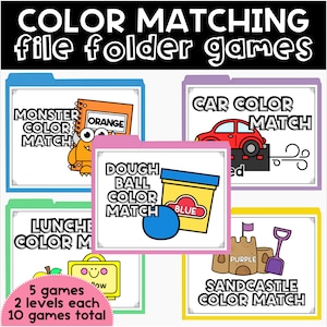 色認識ファイルフォルダーゲーム、差別化されたカラーマッチング、SPEDサポート、インタラクティブな学習アクティビティ、ホームスクールゲーム、適応