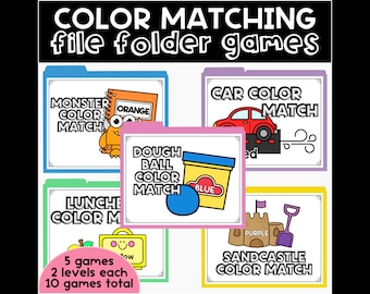 Color Recognition File Folder Games, Differentiated Color Matching, SPED Support, Interactive Learning Activities, Homeschool Games, Adapted
