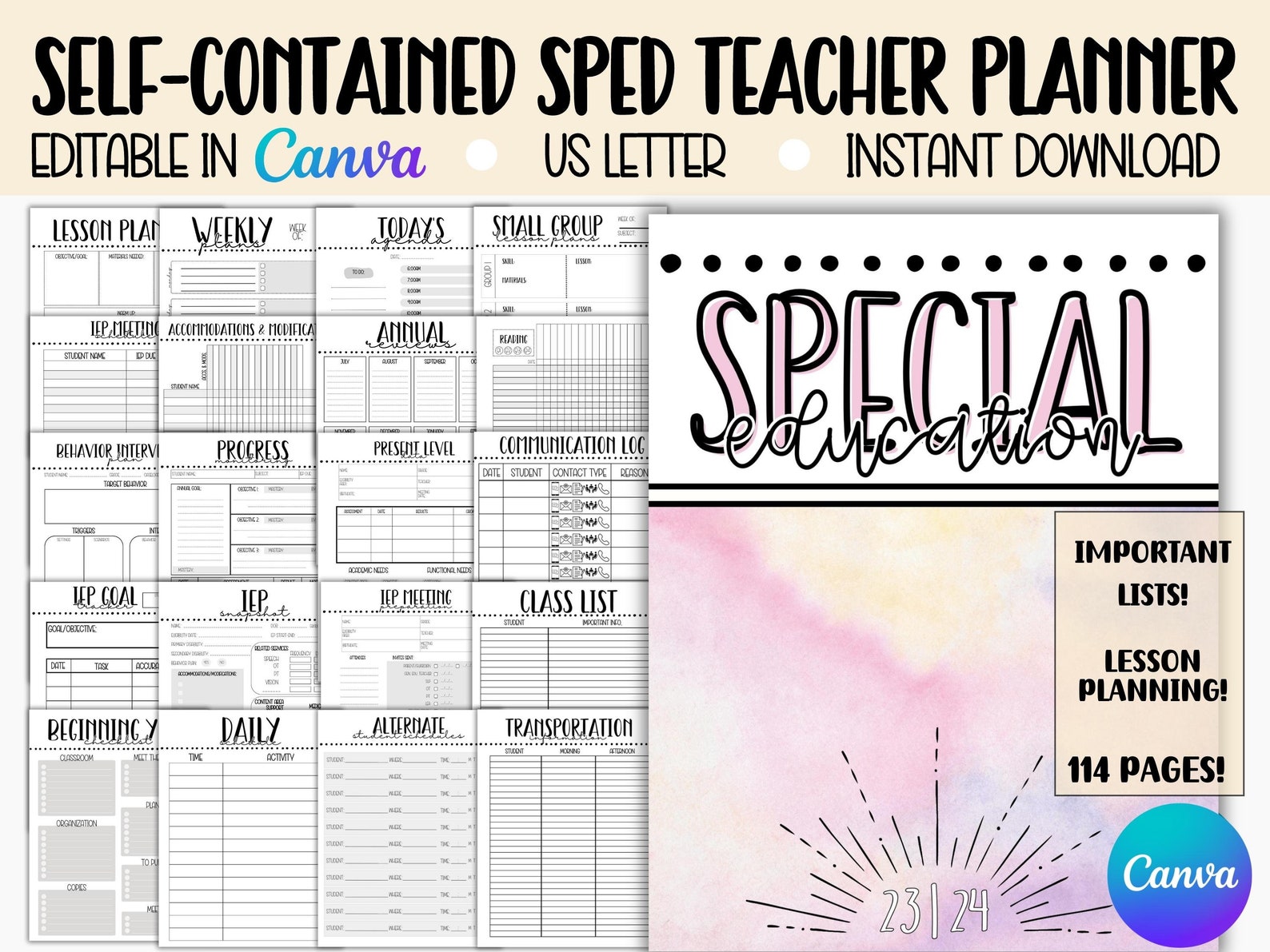 Self Contained Special Education Planner Editable Teacher Etsy