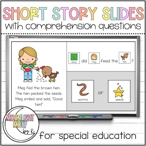 Short Stories Folien mit Verständnis, Sonderpädagogik Folien, Leseverständnis für Sonderpädagogik, AAC-Aktivitäten für SPED