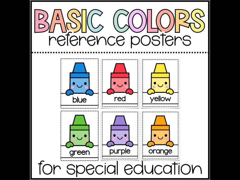 Sensory Friendly Color Reference Posters, Basic Color Posters, Special ...