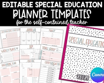 Self Contained Special Education Planner, Editable Boho Teacher Planner, IEP Goal Tracking, Caseload Binder, Editable Canva Templates, SPED