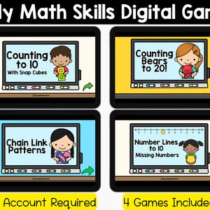 Early Math Skills Learning Games, Digital Kindergarten Math Games, Kindergarten Centers, Independent Number Sense Activities