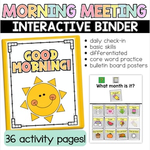 Morning Warm-Up Binder, Morning Meeting Binder, Special Education Adapted Binder, Interactive Morning Work, Special Education Classroom