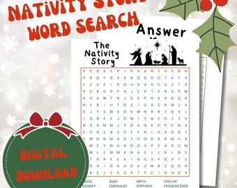 Nativity Story Word Search: Christmas Winter Activity (Digital Download)
