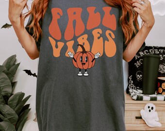Fall Vibes Comfort Colors Shirt: Retro Halloween Pumpkin Tee