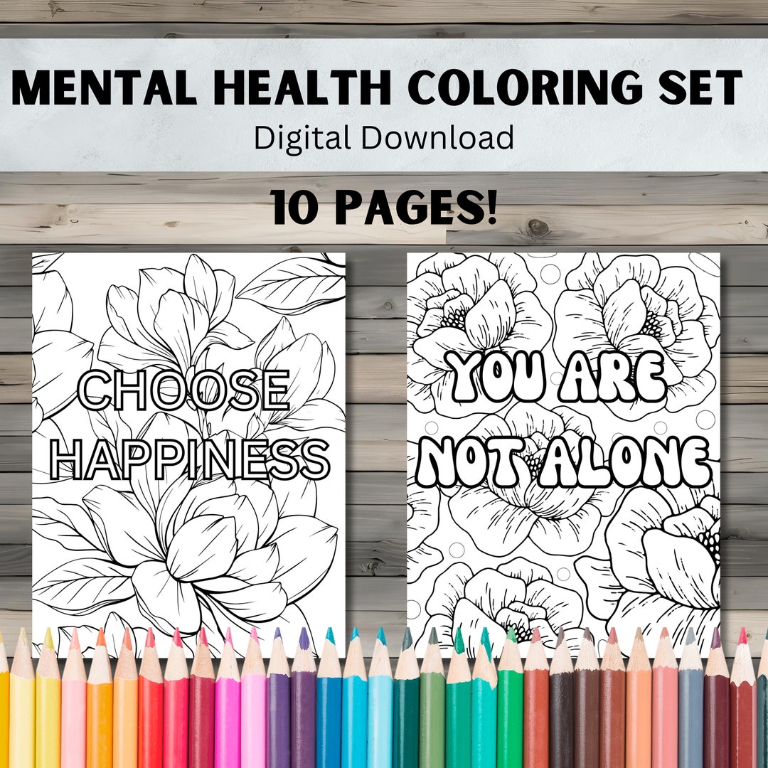 Mental Health Coloring Page Set Positive and Motivational Coloring