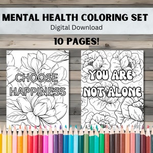 Psychische Gesundheit Ausmalbilder: Florale positive Affirmationen (Digitaler Download)