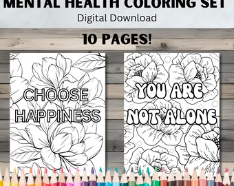 Mental Health Coloring Pages: Floral Positive Affirmations (Digital Download)