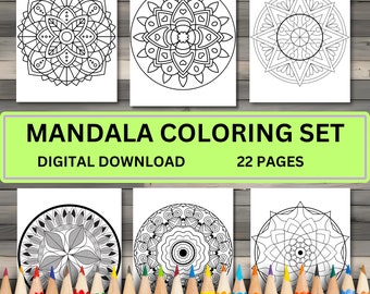 Mandala Coloring Pages: 22-Page Printable Set (Digital Download)