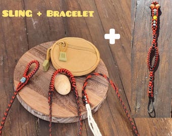 Rage Sling + Bracelet SlingBalear + Bag Balearic Sling, Handmade Shepherd Sling, Ancient Warfare Replica, Fona Balear, Primitive Survival To