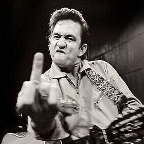 Johnny Cash Middle Finger Black and White