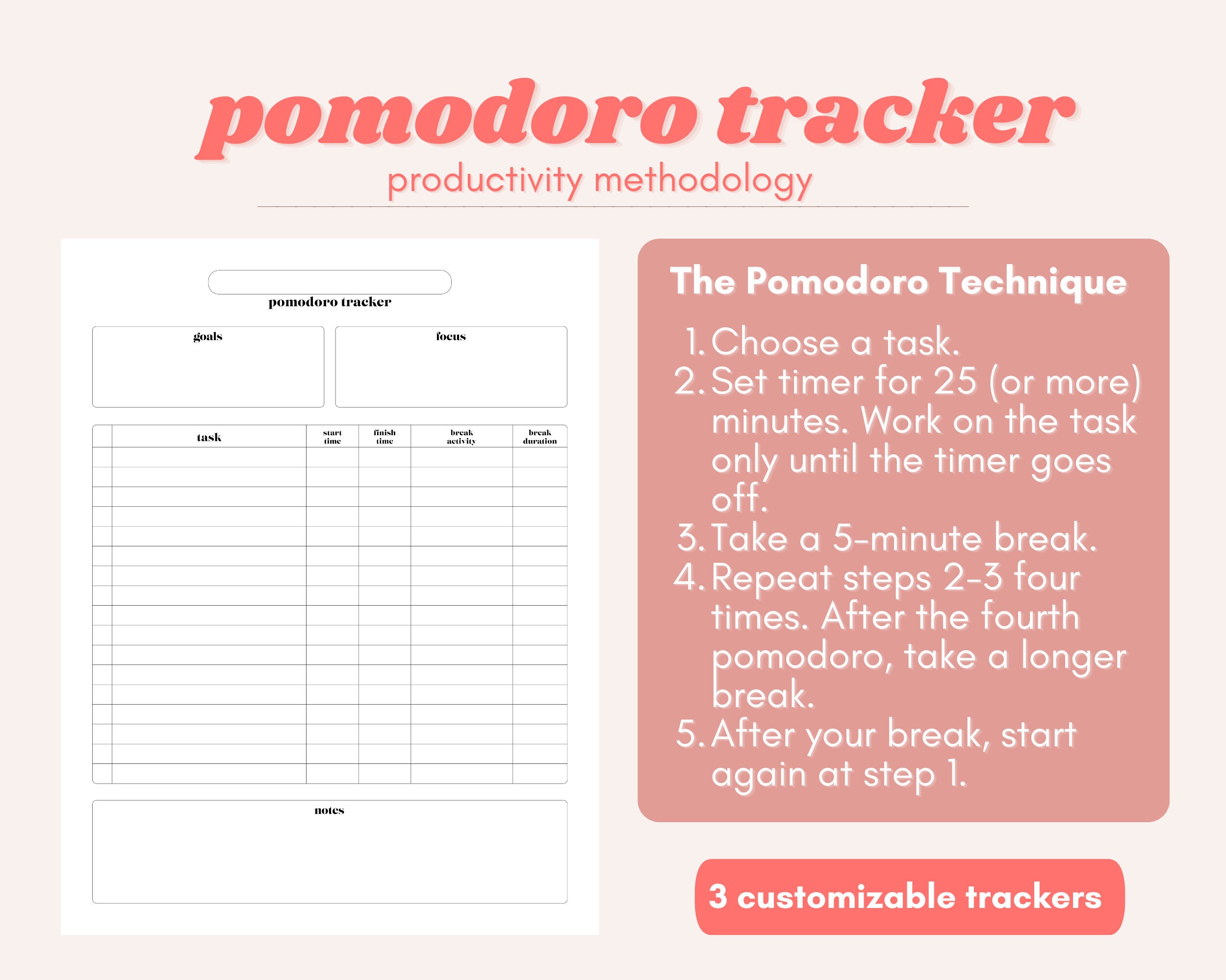 Printable Pomodoro Tracker for Productivity and Focus - Etsy
