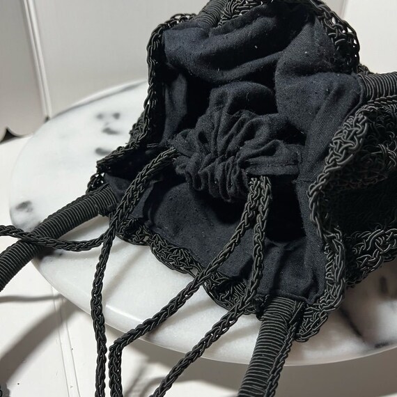 Vintage Black Crochet Bucket Handbag - image 4