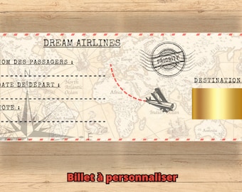 Carte d'embarquement personnalisée, carte à gratter ,billet d'avion, voyage surprise, cadeau original, anniversaire, carte cadeau