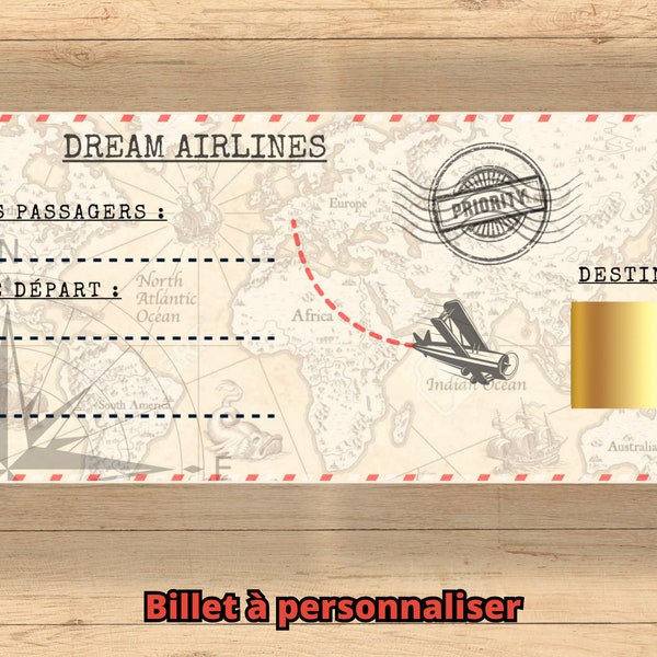 Carte d'embarquement personnalisée, carte à gratter ,billet d'avion, voyage surprise, cadeau original, anniversaire, carte cadeau