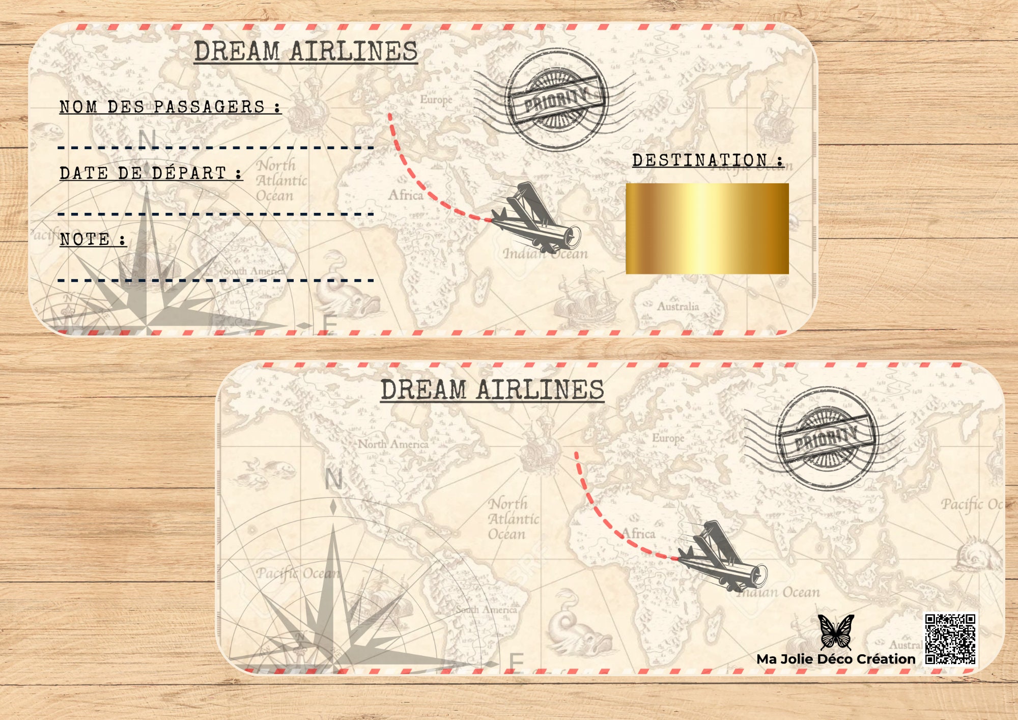Carte à gratter billet d'avion personnalisable / carte d'embarquement /  ticket d'embarquement / bon pour / cadeau surprise / voyage surprise :  papeterie-cartes-autres-occasions par luzagne-creations