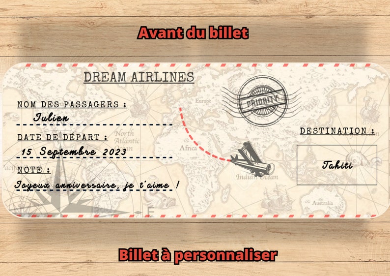 Carte d'embarquement personnalisée, carte à gratter ,billet d'avion, voyage surprise, cadeau original, anniversaire, carte cadeau image 2