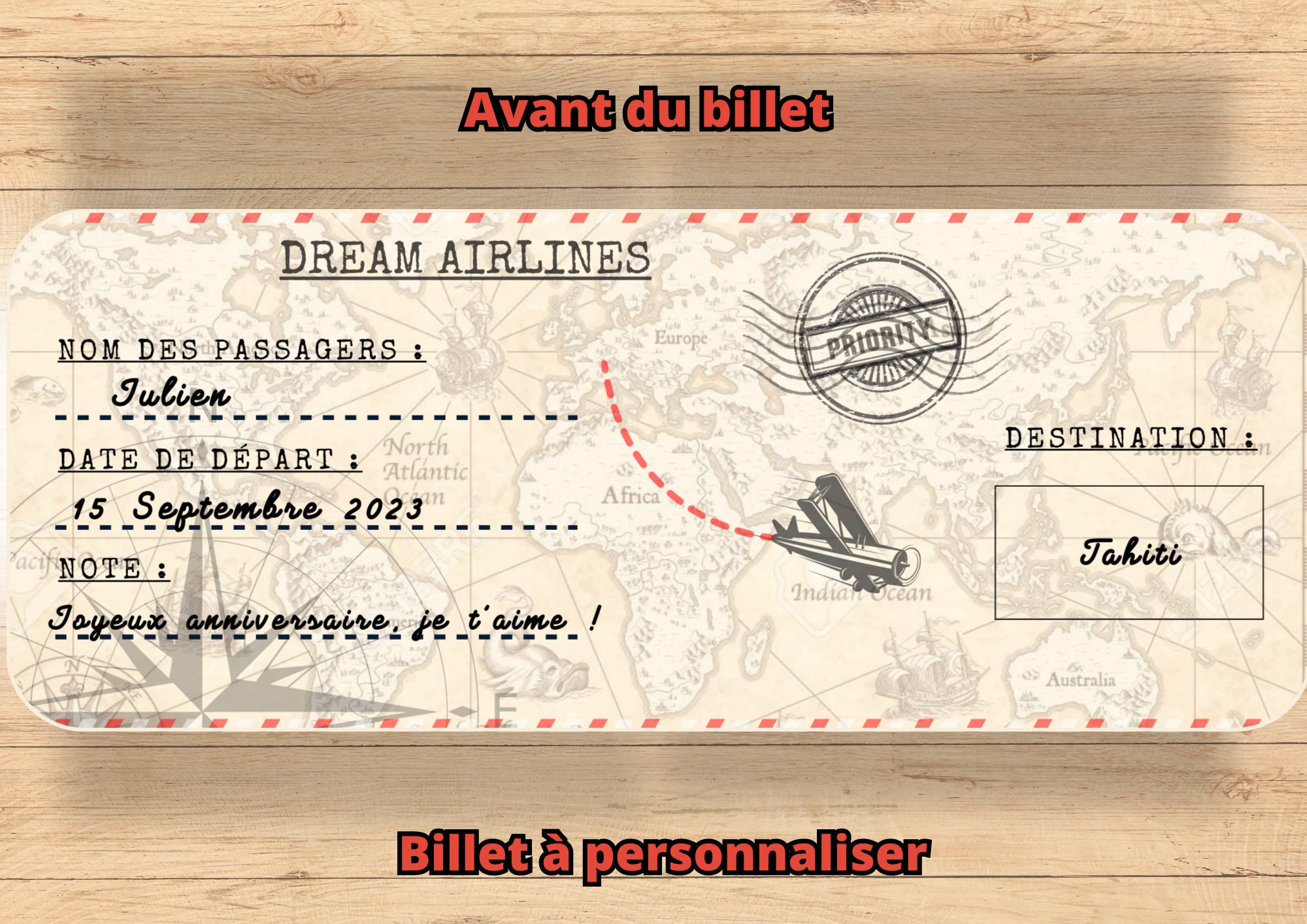 Carte d'embarquement personnalisée, carte à gratter ,billet d'avion, voyage  surprise, cadeau original, anniversaire, carte cadeau -  France