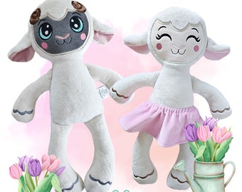 ITH Lamb and Aries long legged Toy  Stuffie Softie Pattern 2 in 1, Machine Embroidery Files, lamb and aries to sew with pdf tutorial, 6sizes