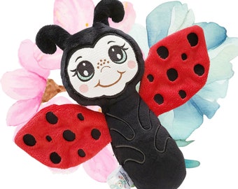 ITH Ladybug rattle sensor Toy  Stuffie Softie Pattern, 2 sizes,  Machine Embroidery Files with pdf tutorial