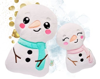 ITH Snowman and Snowgirl Stuffie Softie Pattern, Two in One project, up to 2-5 SIZES, Machine Embroidery Files, with pdf tutorial