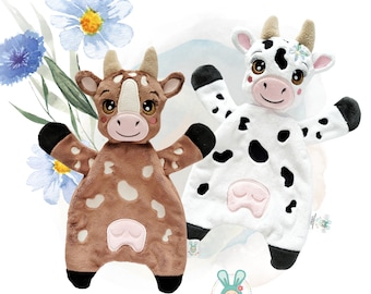ITH Cow doudou Stuffie Softie Pattern, Machine Embroidery Files, 2 patch patterns in one, with pdf tutorial