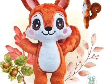 ITH Squirrel Stuffie Pattern, Machine Embroidery File, 4 sizes (PDF Tutorial)