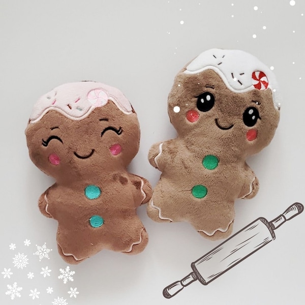 ITH Christmas Gingerbread Man and Girl Stuffie Softie Pattern, progetto due in uno, 6 TAGLIE, file di ricamo a macchina, con tutorial in pdf