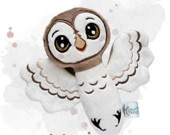 ITH Owl Sensor rattle softie cute sewing pattern, Machine Embroidery Files, pdf tutorial