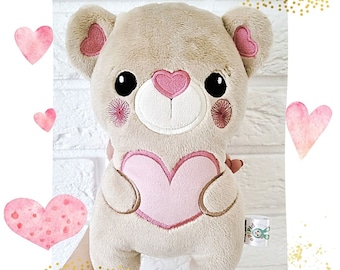 ITH Teddy Love Valentines teddybear easy Stuffie Softie Pattern, 6 SIZES, Machine Embroidery Files, with pdf tutorial