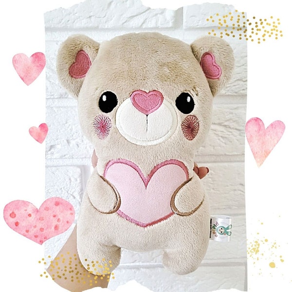 ITH Teddy Love Valentines teddybear easy Stuffie Softie Pattern, 6 SIZES, Machine Embroidery Files, with pdf tutorial