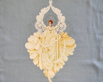 Refined cross-stitch painting depicting an angel of peace