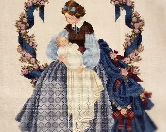 Cross-stitch painting depicting motherhood