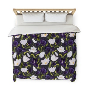 Purple White Black Floral Duvet Cover Polyester Microfiber